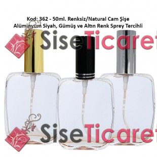 PARFÜM ŞİŞESİ YASSI KÖŞELİ METAL SPREYLİ 50ml Kod: 362 