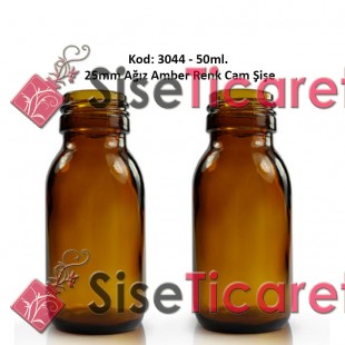 50ml Amber/Kahverengi 25m Ağız Cam Şişe Kod 3044 