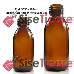 100ml Amber/Kahverengi 25mm Ağız Cam Şişe Kod 3056 