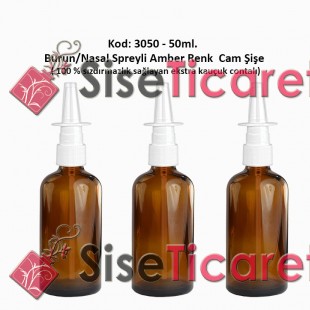 50ml. Burun Spreyli Amber Renk Cam Şişe Kod: 3050 