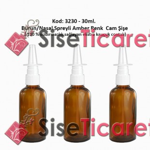 30ml. Burun Spreyli Amber Renk Cam Şişe Kod: 3230