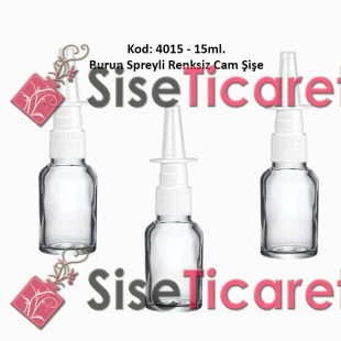 15ml. Burun Spreyli Renksiz Cam Şişe Kod 4015