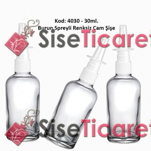 30ml. Burun Spreyli Renksiz Cam Şişe Kod: 4030 