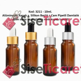 Cam Pipetli Damlalıklı Amber Renk Cam Şişe 10ml Kod: 3211