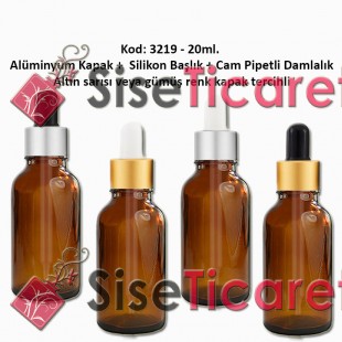 Cam Pipetli Damlalıklı Amber Renk Cam Şişe 20ml Kod: 3219