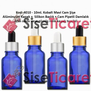 Kobalt Mavi Renk Cam Pipetli Damlalıklı Cam Şişe 10ml Kod: 4010