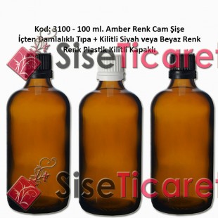 İçten Damlalıklı Tıpalı Amber Cam Şişe 100ml Kod: 3100