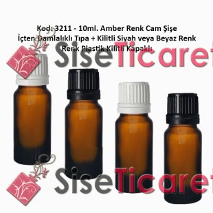 İçten Damlalıklı Tıpalı Amber Cam Şişe 10ml Kod: 3211