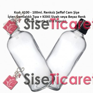 İçten Damlalıklı Tıpalı Renksiz Cam Şişe 100ml Kod: 4100