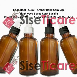 Plastik Pipetli Damlalıklı 50ml. Amber Cam Şişe Kod 3050 