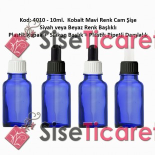 Kobalt Mavi Renk Plastik Pipetli Damlalıklı Cam Şişe 10ml Kod: 4010