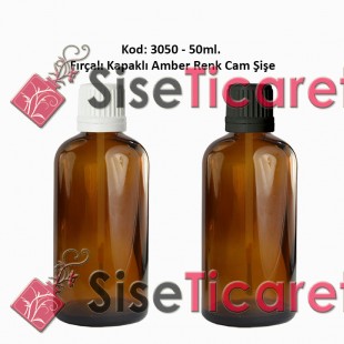 50ml. Amber Cam Şişe Fırçalı Kapaklı Kod 3050