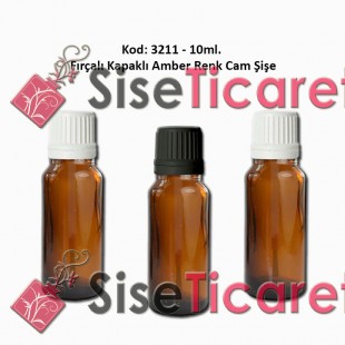 10ml. Amber Cam Şişe Fırçalı Kapaklı Kod 3211