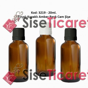 20ml. Amber Cam Şişe Fırçalı Kapaklı Kod 3219