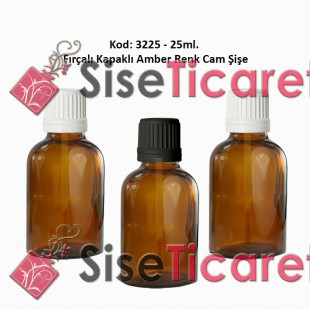 25ml. Amber Cam Şişe Fırçalı Kapaklı Kod 3225