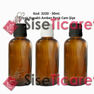 30ml. Amber Cam Şişe Fırçalı Kapaklı Kod 3230