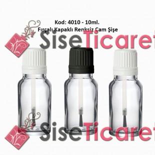 10ml. Renksiz Cam Şişe Fırçalı Kapaklı Kod 4010