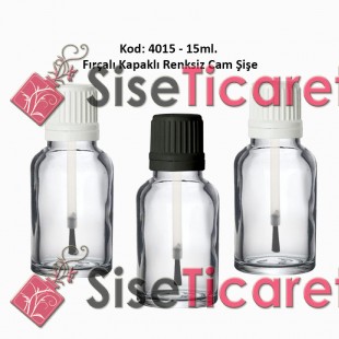 15ml. Renksiz Cam Şişe Fırçalı Kapaklı Kod 4015