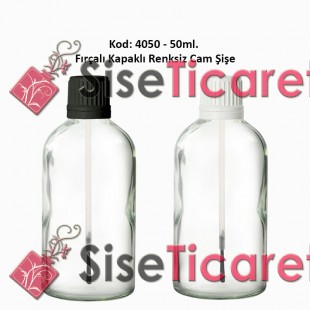 50ml. Renksiz Cam Şişe Fırçalı Kapaklı Kod 4050