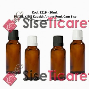 Kilitli Kapaklı Amber Cam Şişe 20ml Kod: 3219