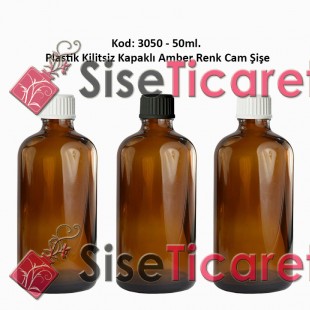 Kilitsiz Kapaklı Amber Cam Şişe 50ml Kod:  3050