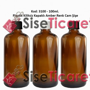 Kilitsiz Kapaklı Amber Cam Şişe 100ml Kod: 3100