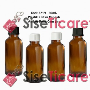 Kilitsiz Kapaklı Amber Cam Şişe 20ml Kod: 3219