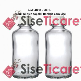 Kilitsiz Kapaklı Renksiz Cam Şişe 50ml Kod: 4050