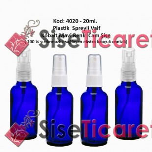 20ml. Plastik Spreyli MAVİ RENK CAM ŞİŞE Kod: 4020