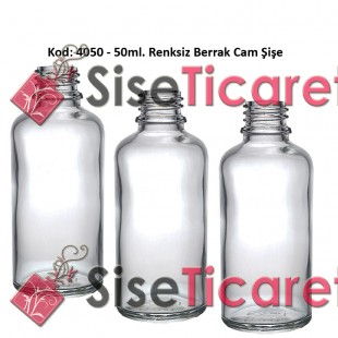 50ml. Renksiz Cam Şişe Kod: 4050 