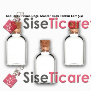 20ml. Mantar Tıpalı Cam Şişe Kod: 3016